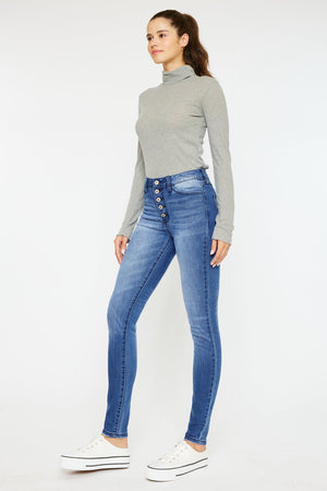 Kancan - Women's High Rise Button Fly Distressed Super Skinny Jeans - kc7113 - SaltTree
