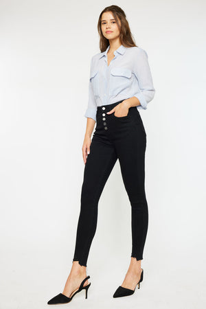 Kancan - Women's High Rise Button Fly Distressed Super Skinny Jeans - kc7273 - SaltTree