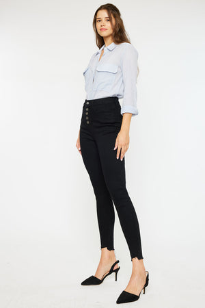 Kancan - Women's High Rise Button Fly Distressed Super Skinny Jeans - kc7273 - SaltTree