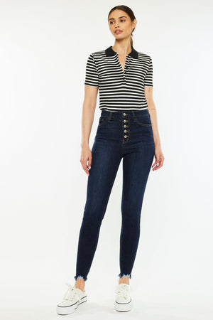 Kancan - Women's High Rise Button Fly Distressed Super Skinny Jeans - kc7273 - SaltTree