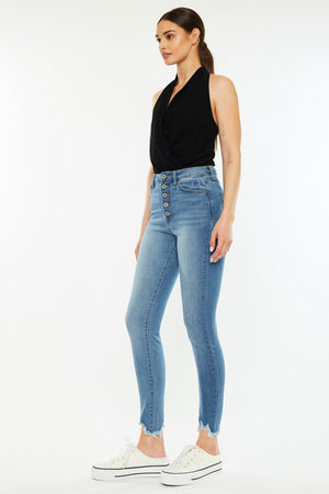 Kancan - Women's High Rise Button Fly Distressed Super Skinny Jeans - kc7273 - SaltTree