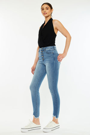 Kancan - Women's High Rise Button Fly Distressed Super Skinny Jeans - kc7273 - SaltTree