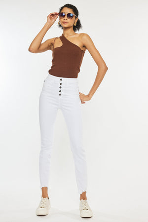 Kancan - Women's High Rise Button Fly Distressed Super Skinny Jeans - kc7273 - SaltTree