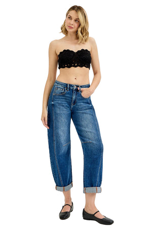 Risen Jeans - High-Rise Relaxed Barrel Leg Jeans with Adjustable Cuffed Hem (25 1/2" Inseam) - RDP5901