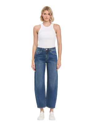 Vervet - High-Rise Medium Dark Wash Ankle Barrel Jeans (28" Inseam) - LV1440-SaltTree