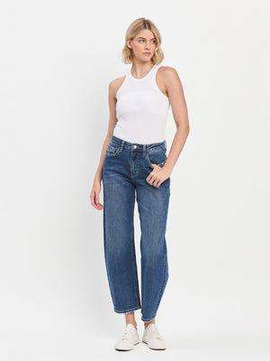 Vervet - High-Rise Medium Dark Wash Ankle Barrel Jeans (28" Inseam) - LV1440-SaltTree