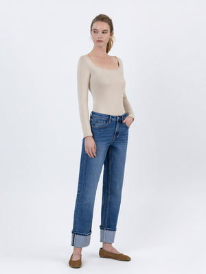 Vervet - High Rise Ankle Straight Jeans with 4" Single Cuff (28" Inseam) - LV1608-SaltTree