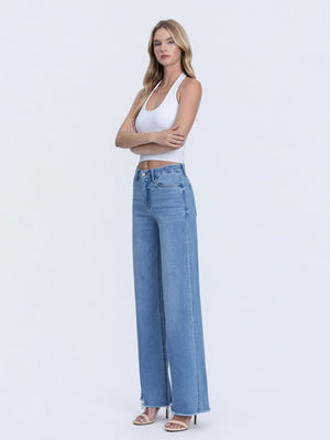 Vervet - High Rise Medium Wash Frayed Hem Wide Leg Jeans (32" Inseam) - LV1682-SaltTree