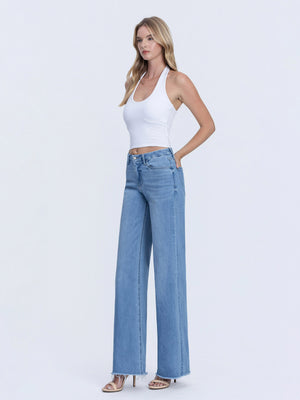 Vervet - High Rise Medium Wash Frayed Hem Wide Leg Jeans (32" Inseam) - LV1682-SaltTree