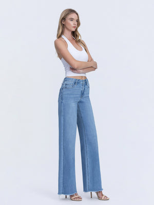 Vervet - High Rise Medium Wash Frayed Hem Wide Leg Jeans (32" Inseam) - LV1682-SaltTree