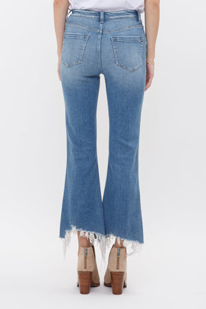 Mica Denim - High Rise Crop Flare W/ Uneven Hem Jeans - MDP-F124 - SaltTree