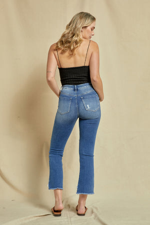Mica Denim - Dolcetto High Rise Crop Flare Button with Step Hem Jeans - MDP-F148 - SaltTree