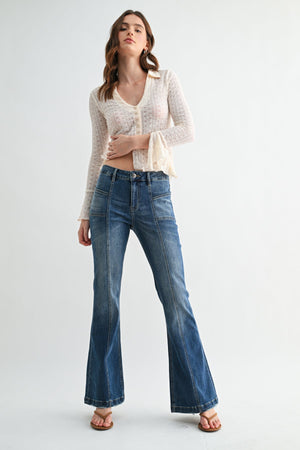 Mica Denim - High-Rise Flared Leg Jeans with Front Seam Detailing (33" Inseam) - MDP-F3662