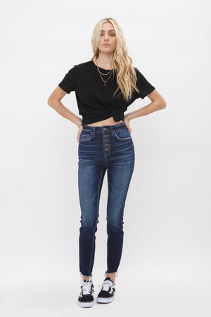 Mica Denim - Rivale Hig Rise Ankle Skinny W/ Button Up Jeans - MDP-S188DK - SaltTree