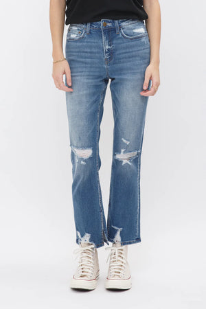 Mica Denim - Under The Table High Rise Ankle Straight W/ Slit Detail Jeans - MDP-T248 - SaltTree