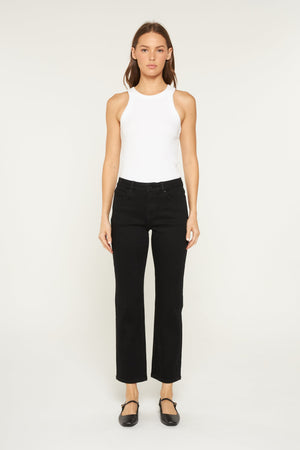 Mica Denim - Mid-Rise Ankle Straight Jeans - Solid Black (28" Inseam) - MDP-T598BLK