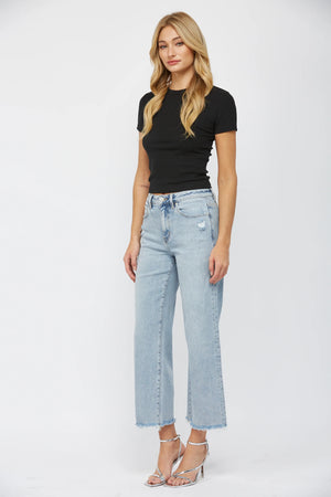 Mica Denim - High Rise Ankle Wide Jeans - MDP-W3034LT - SaltTree