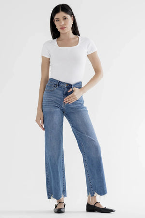 Mica Denim - High Rise Wide Leg With Hem Detail Jeans - MDP-W3218 - SaltTree