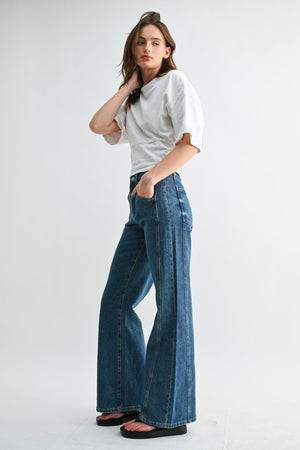 Mica Denim - High-Rise Wide-Leg Side Panel Tummy Tuck Jeans (32" Inseam) - MTT-W3680DK
