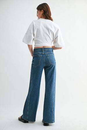 Mica Denim - High-Rise Wide-Leg Side Panel Tummy Tuck Jeans (32" Inseam) - MTT-W3680DK-SaltTree