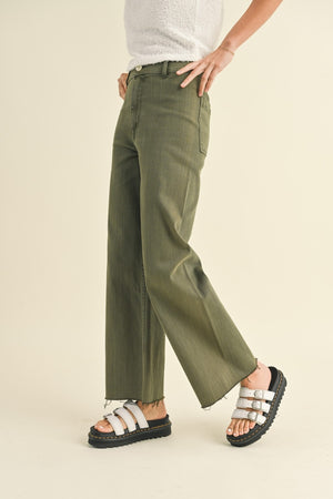 Miou Muse - High Rise Raw Hem Crop Wide Leg Pant - (29" Inseam) - MMP623-SaltTree