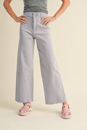 Miou Muse - High Rise Raw Hem Crop Wide Leg Pant - (29" Inseam) - MMP623-SaltTree