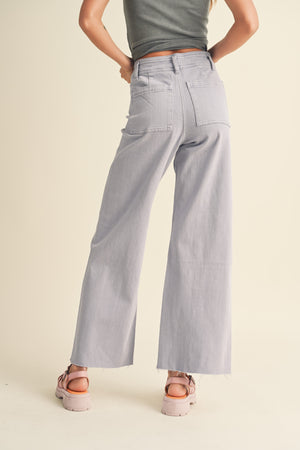 Miou Muse - High Rise Raw Hem Crop Wide Leg Pant - (29" Inseam) - MMP623-SaltTree