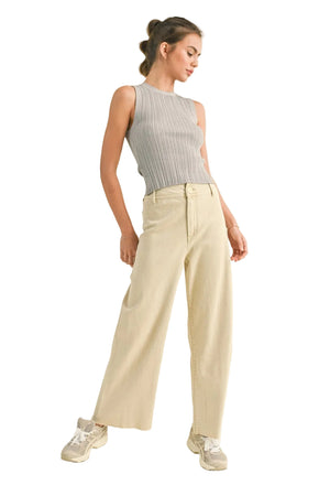 Miou Muse - High Rise Raw Hem Crop Wide Leg Pant - (29" Inseam) - MMP623-SaltTree