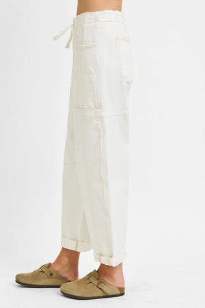 Risen Jeans - High Rise Crop Wide Barrel Cargo Pocket Jeans - PG21142C - SaltTree