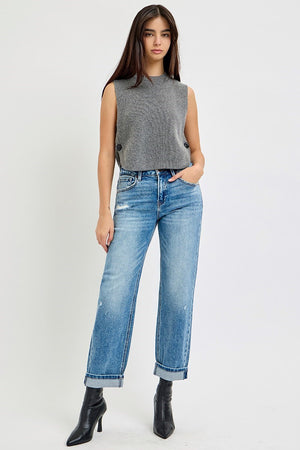 Risen Jeans - High Rise Ankle Boyfriend Distressed Jeans - PGA21013 - SaltTree