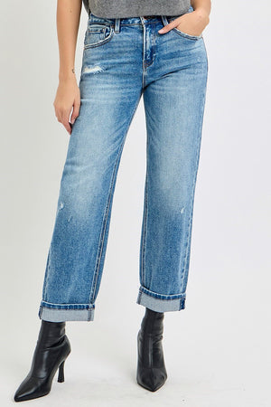 Risen Jeans - High Rise Ankle Boyfriend Distressed Jeans - PGA21013 - SaltTree