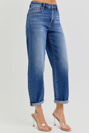 Risen Jeans - High Rise Crop Barrel Jeans - PGA21024 - SaltTree