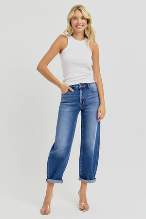 Risen Jeans - High Rise Crop Barrel Jeans - PGA21024 - SaltTree