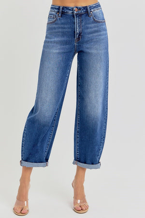 Risen Jeans - High Rise Crop Barrel Jeans - PGA21024 - SaltTree