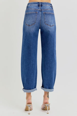 Risen Jeans - High Rise Crop Barrel Jeans - PGA21024 - SaltTree