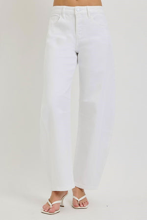 Risen Jeans - Tummy Control Slouchy Ankle Barrel Pants (28" Inseam) - PGA21668 WHITE-SaltTree
