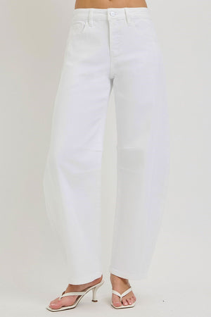 Risen Jeans - Tummy Control Slouchy Ankle Barrel Pants (28" Inseam) - PGA21668 WHITE-SaltTree