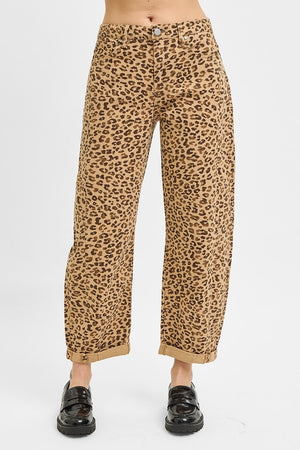 Risen Jeans - Slouchy Cropped Barrel Pants with Leopard Cuffs (25.5"-27.5" Inseam) - PGC21146-SaltTree