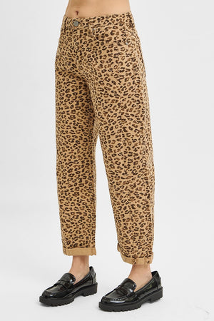 Risen Jeans - Slouchy Cropped Barrel Pants with Leopard Cuffs (25.5"-27.5" Inseam) - PGC21146-SaltTree