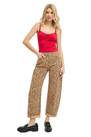 Risen Jeans - Slouchy Cropped Barrel Pants with Leopard Cuffs (25.5"-27.5" Inseam) - PGC21146-SaltTree