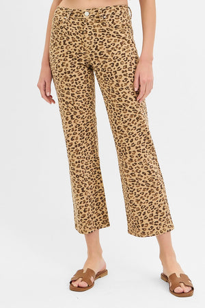 Risen Jeans - Leopard Mid Rise Ankle Slim Straight Pants (27.5" Inseam) - PSA21145-SaltTree