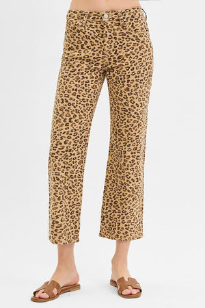 Risen Jeans - Leopard Mid Rise Ankle Slim Straight Pants (27.5" Inseam) - PSA21145-SaltTree