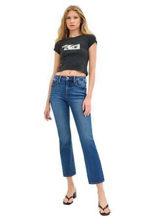 Risen Jeans - Tummy Control High Rise Crop Straight Jeans - PSC21045D - SaltTree