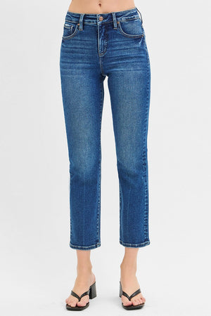 Risen Jeans - Tummy Control High Rise Crop Straight Jeans - PSC21045D - SaltTree