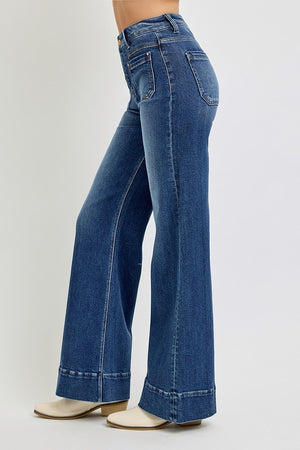 Risen Jeans - High Rise Wide Flare Patch Pocket Jeans - PW21004 - SaltTree