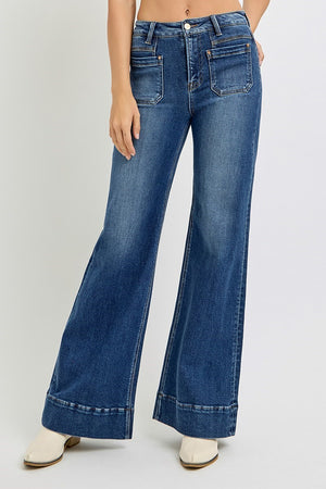 Risen Jeans - High Rise Wide Flare Patch Pocket Jeans - PW21004 - SaltTree