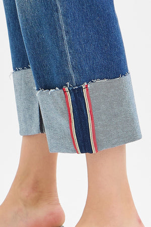 Risen Jeans - Tummy Control Mid Rise Crop Wide Cuffed Jeans - PW21124 - SaltTree