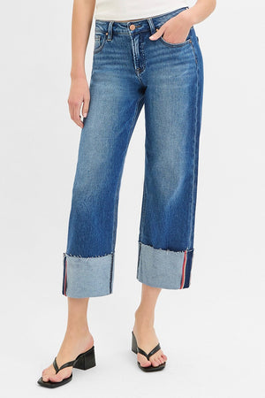 Risen Jeans - Tummy Control Mid Rise Crop Wide Cuffed Jeans - PW21124 - SaltTree