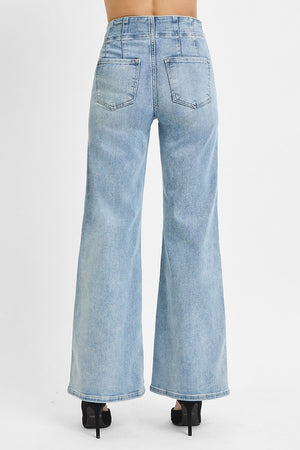 Risen Jeans - High Rise Wide Front & Back Dart Waist Jeans - PW21126 - SaltTree