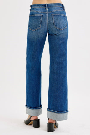 Risen Jeans - Tummy Control Mid Rise Wide Cuffed Jeans - PW21181 - SaltTree